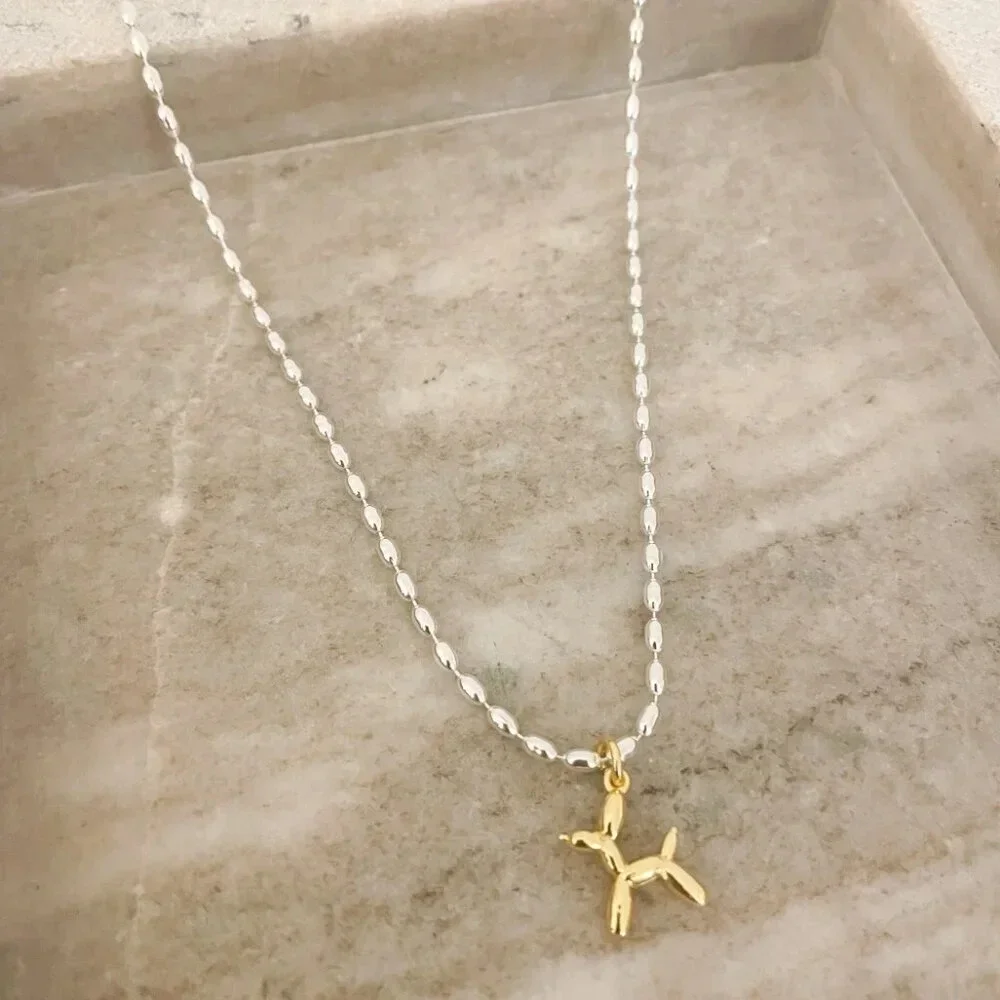 925 Sterling Silver Dainty Bead Necklace Balloon Dog Necklace - Picture 3 of 8